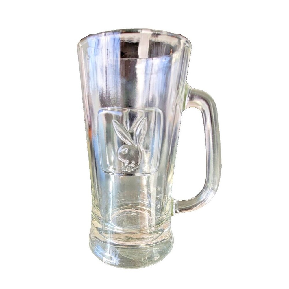 Vintage Playboy Clear Glass Bunny Logo Beer Stein Drinking Mug One Handle Retro